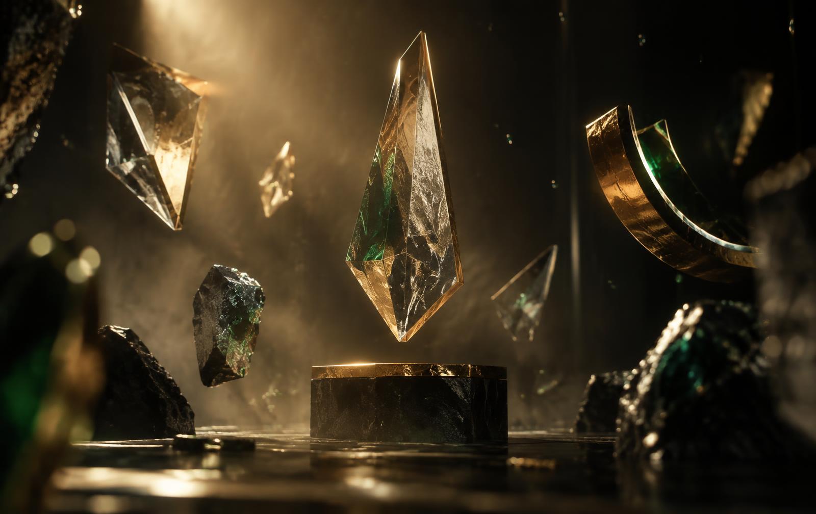 Abstract glass trophy fragments representing Teddy Jeremy’s achievements